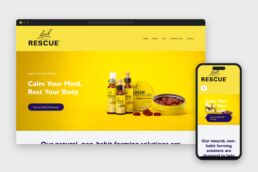 RESCUE Remedy website shown on a laptop browser and a phone